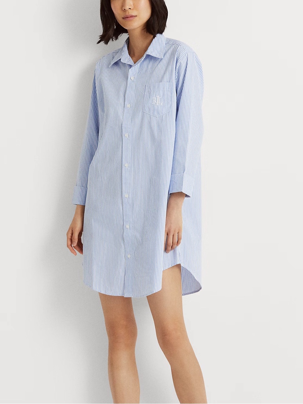 Ralph Lauren | Striped Cotton Sleep Shirt Pajamas - Pale Blue